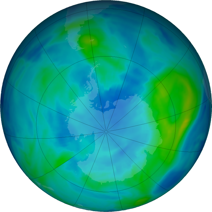 Antarctic ozone map for 14 April 2019
